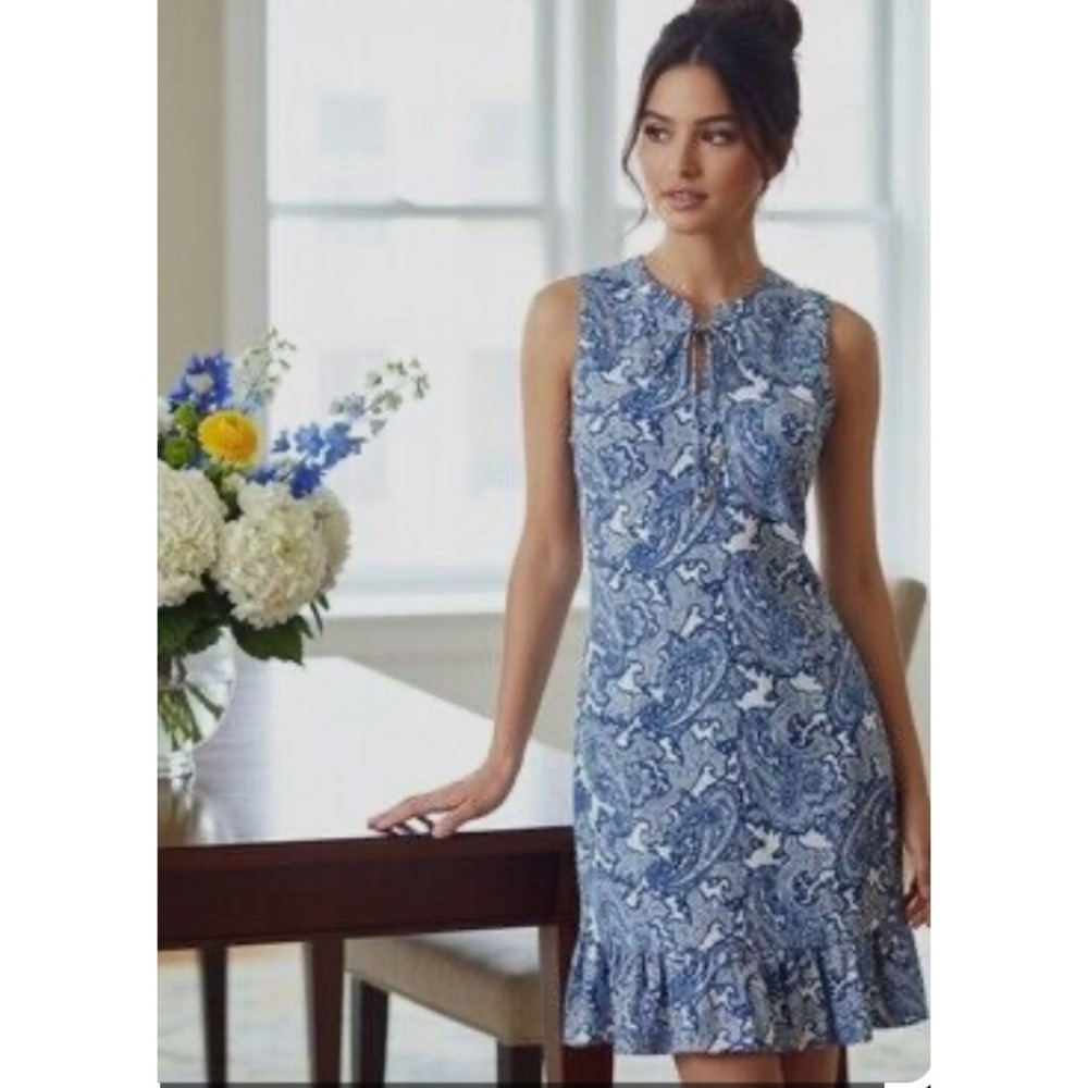 Michael Kors Paisley Shift Dress | Blue Ruffle Sleeveless Coastal Chic XS